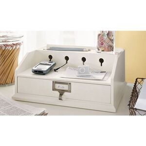 Pottery barn PB PBT white wood cable tech organizer w/drawer & surge protector